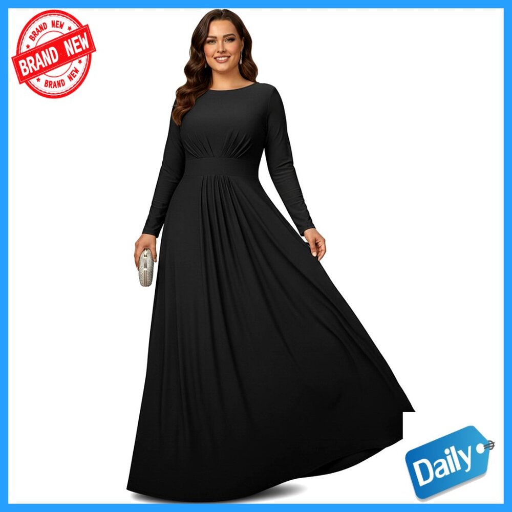 Long Sleeve Empire Waist Maxi Dress, Flowy Soft Gown For Special Occasions